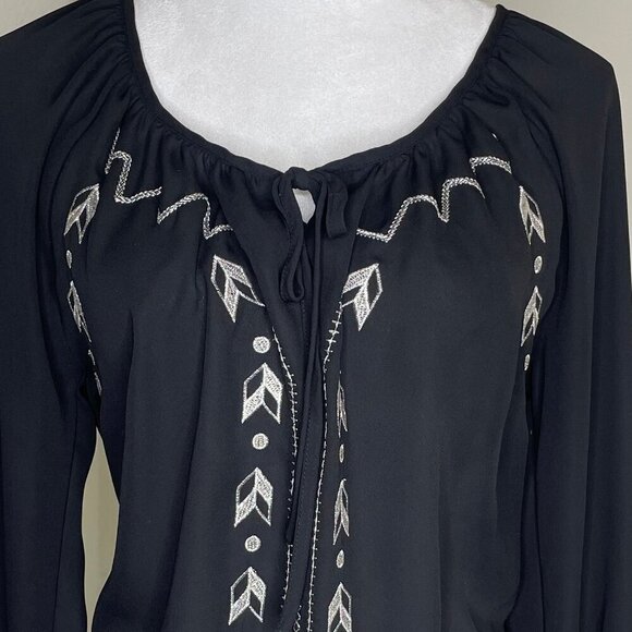 Takara Women's Peasant Embroidered Geometric Cottage Core Blouse Top M - Picture 2 of 7